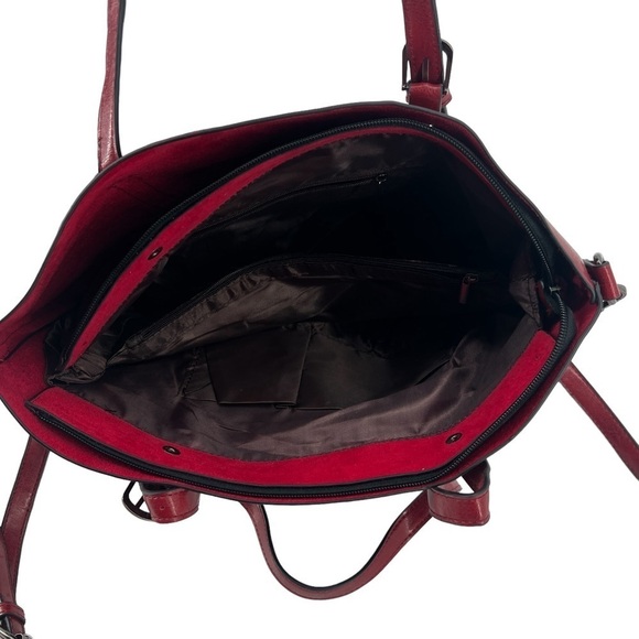 Red Leather Adjustable Strap Shoulder Hand Bag Purse - Picture 4 of 8